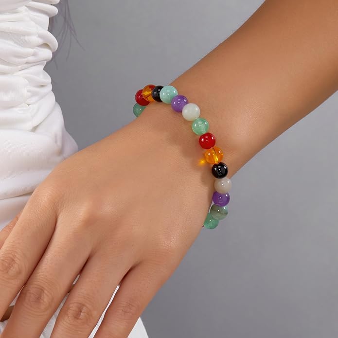 Healing Crystal Bracelet for Women Men Inspirational Bracelet Natural Stone Stretch Bracelet Spiritual Crystal Beads Bracelet Anxiety Relief Jewelry Gifts