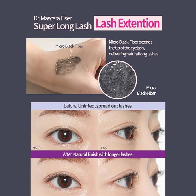 ETUDE Dr. Mascara Fixer For Super Long Lash, Korean Mascara Primer, Natural Extension, Lengthening, Smudge-Proof, Korean Makeup, Beauty, Micro Black Fiber Formula (0.203 Fl Oz)