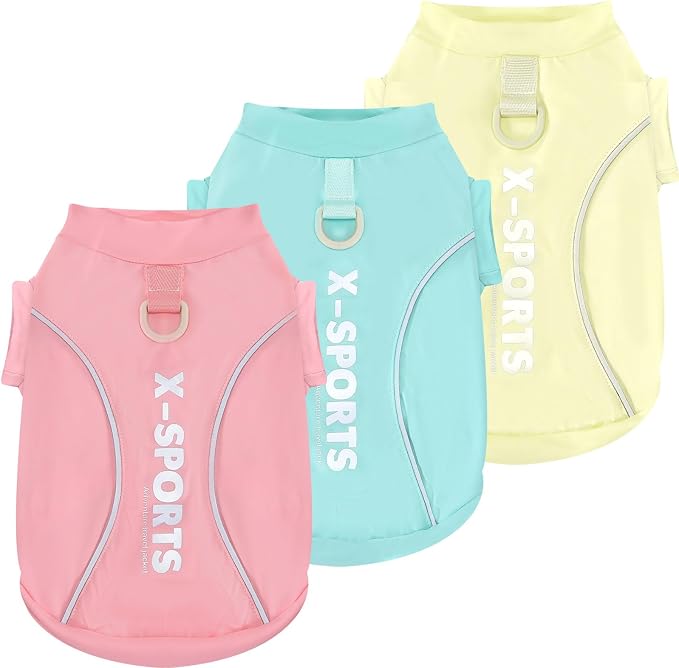 ABRRLO 3-Pack Reflective Dog Shirts for Small Medium Dogs Sun Protection Lightweight Puppy Cat T-Shirt with D-Ring,Soft Stretchy Dog Cooling Vest Cute Puppy Clothes Girl Summer Pet Outfits