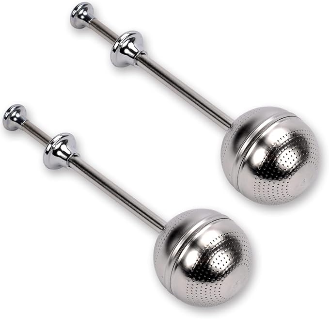 2Pcs Long Handle Tea Ball, One Handed Pressing Operation, Easy to Use | Fine Mesh Holes, Stainless Steel Ball, No Tea Residue, For Cup and Teapot, Tea Lover Gift, Free Clean Brush