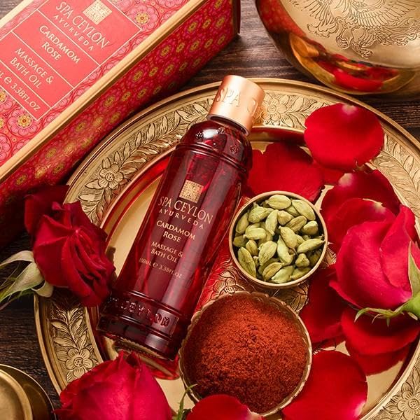Spa Ceylon Cardamom Rose Massage & Bath Oil for Soothing Body Ritual | Natural Massage Oil | Oil for Massage Therapy