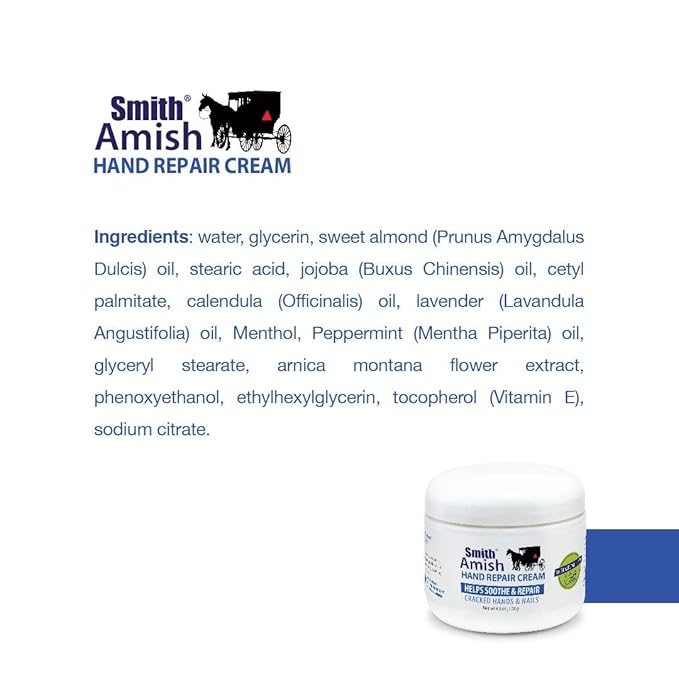 Smith Amish 6oz Hand Repair Cream - Moisturizing Formula with Glycerin, Lavender, Calendula - Soothes, Revitalizes, and Nourishes Dry, Rough Hands - Ultimate Hydration and Repair Solution