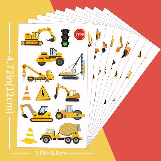 10 Sheets Cartoon Car Temporary Tattoos Construction Trucks Fake Tattoos Styles Mixed Vehicles Tattoo Cute Tractors Digger Stickers Waterproof Road Sign Tattoos for Kids Boys Girls Body Art Makeup