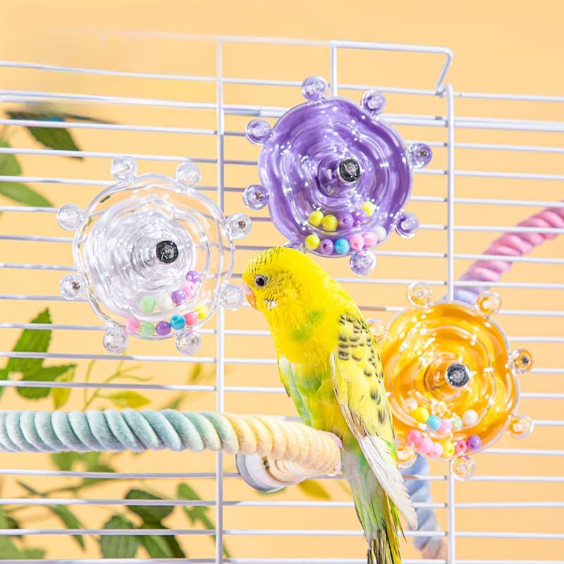Parakeet Toys, Small Parrot Rotating Interactive Training Toy, Parakeet Cage Accessories, Budgie Toys, Cockatiel Toys, Lorikeets Toy, Love Bird Toys,Conure Toys,Bird Toys for Parrots (Yellow)