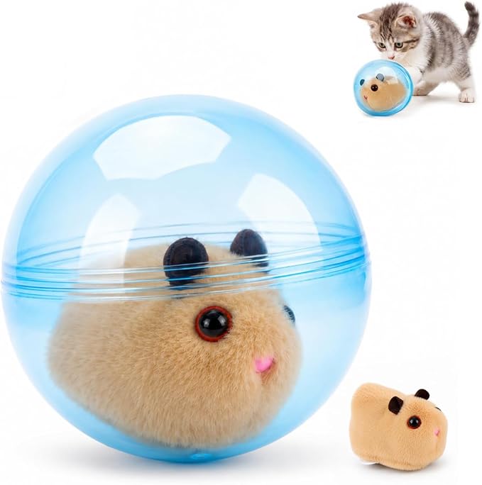 2026 Self-Rolling Interactive Cat Ball, Moving Rolling Cat Ball 360° Rolling Spin Moving Cat Ball, Cute Pet Rotating Toys, Fun Indoor Interactive Pet Ball for Cats Dogs Chasing ((Blue, Brown Mouse))