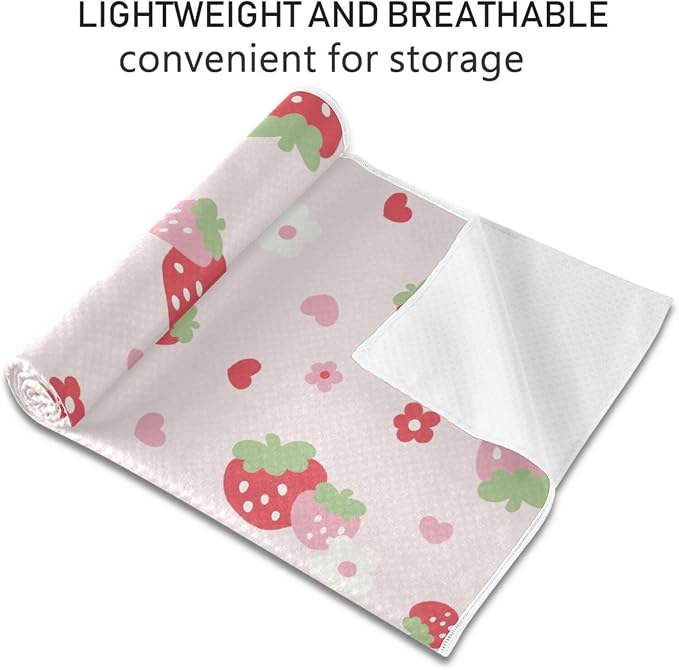 Non Slip Yoga Towel 73 x 27 in Strawberry Sweat Absorbent Yoga Mat Towel for Hot Yoga, Pilates and Workout