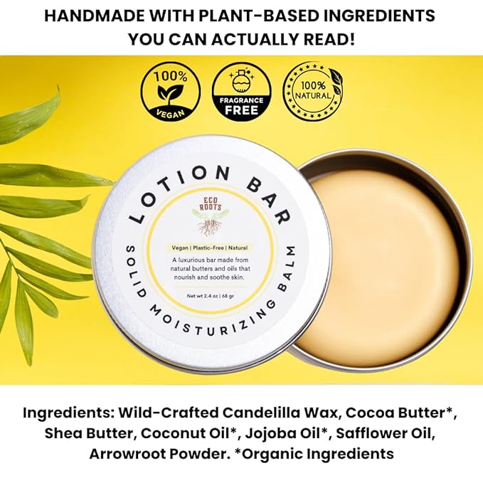 Vegan Lotion Bar with Candelilla Wax – Solid Moisturizer Balm for Dry & Sensitive Skin | Eco-Friendly, Plastic-Free & Travel-Ready | Natural, Waterless Hydration for Daily Use