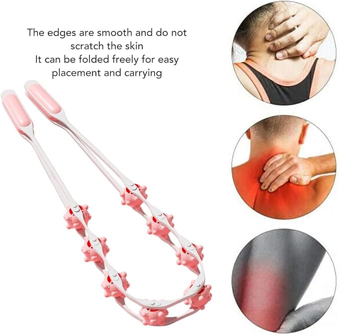 Back Massage Roller Rope, Manual Balll Pull Back Strap with 8 Rollers, Handheld Cellulite Self Massage Tool for Body Shaping, Leg Muscle Relief (Pink)