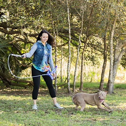 Squishy Face Studio Flirt Pole V2 with Lure - Durable Dog Toy for Fun Obedience Training & Exercise, Purple/Blue Tie Dye, Jr. - 24 inch