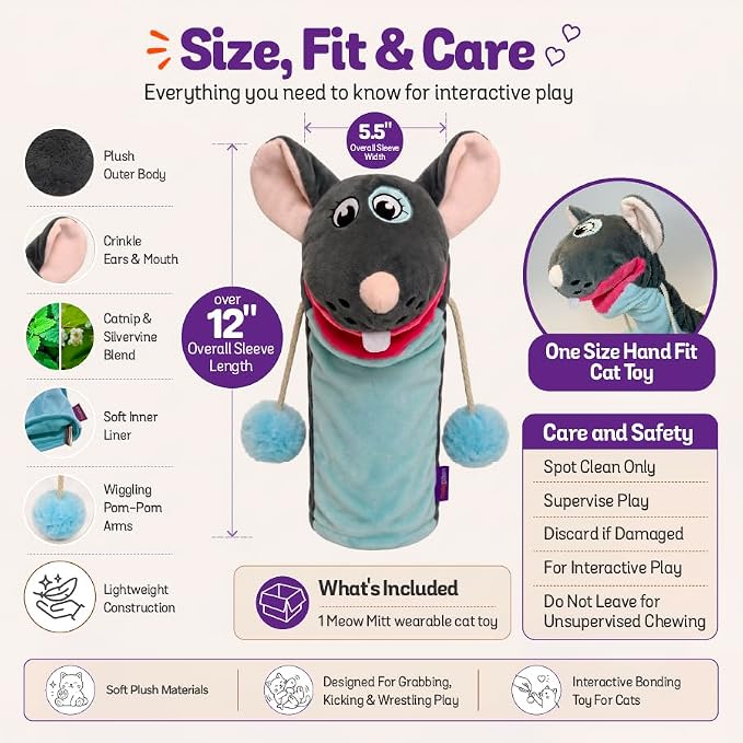 Meow Mitt Wearable Cat Wrestling Glove Puppet - Mouse