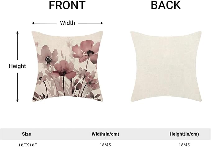 Spring Floral Pillow Covers 18x18 Inches Set of 2,Pink Floral Throw Pillow Covers Outdoor Summer Flower Decoration Pillowcase Farmhouse Decorative Square Cushion Cover for Home Couch Sofa