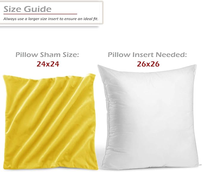 Throw Pillow Inserts Pack of 2 with Velvet Soft Solid Decorative Square Throw Pillow Covers Set for Sofa Couch Car Bedroom, 26X26 Throw Pillows Inserts with 24x24 Washable Cushion Covers, Yellow