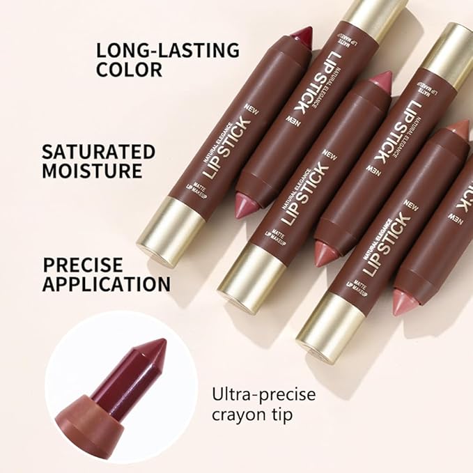 2Pcs Matte Lipstick Crayon Set for Women, 24 Hour Mauve Cherry Red Lipstick Lip Liner Pencil Long Lasting Waterproof Smudge Proof, Neutral lip liner marker Easy Application Full Coverage