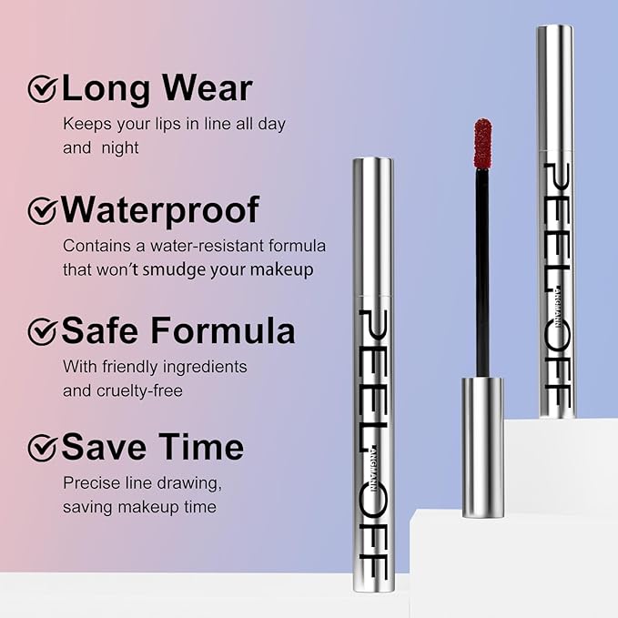 LANGMANNI 2 Colors Long-Lasting Peel Off Lip Liner Set, Waterproof & Smudge-Proof Matte Lip Liners Gift Makeup For Girls (#1+3)