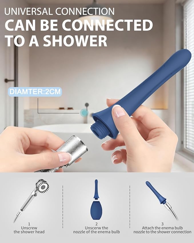 Enema Douche Anti Back-Flow, Amal Douche Connected to Shower Hole,Enema Bulb with 7 Spouts, Reusable Portable Enima Vaginal Cleaner kit for Men Women (Dark Blue)