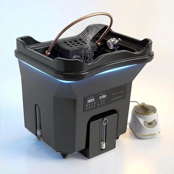 Head Spa Equipment with Thermostatic Waterfall Circulation, 60L Water Storage and 30L Wastewater Tanks, Mobile Shampoo Bowl with Fumigation & LED Therapy for Spa Bed Salon Scalp Care, Black