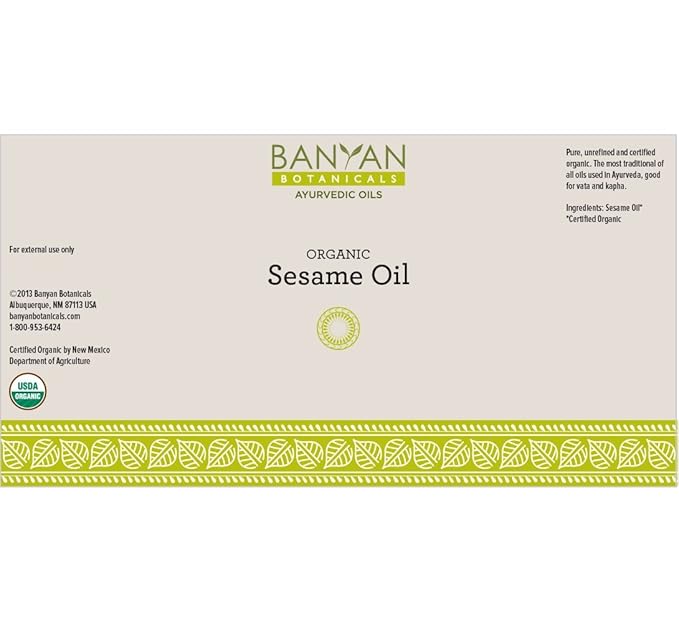 Banyan Botanicals Organic Unrefined Sesame Oil – Rich & Warming Ayurvedic Massage Oil for Body & Scalp – Traditional Abhyanga Oil for Deep Tissue Grounding & Recovery – 34 oz – USDA Organic