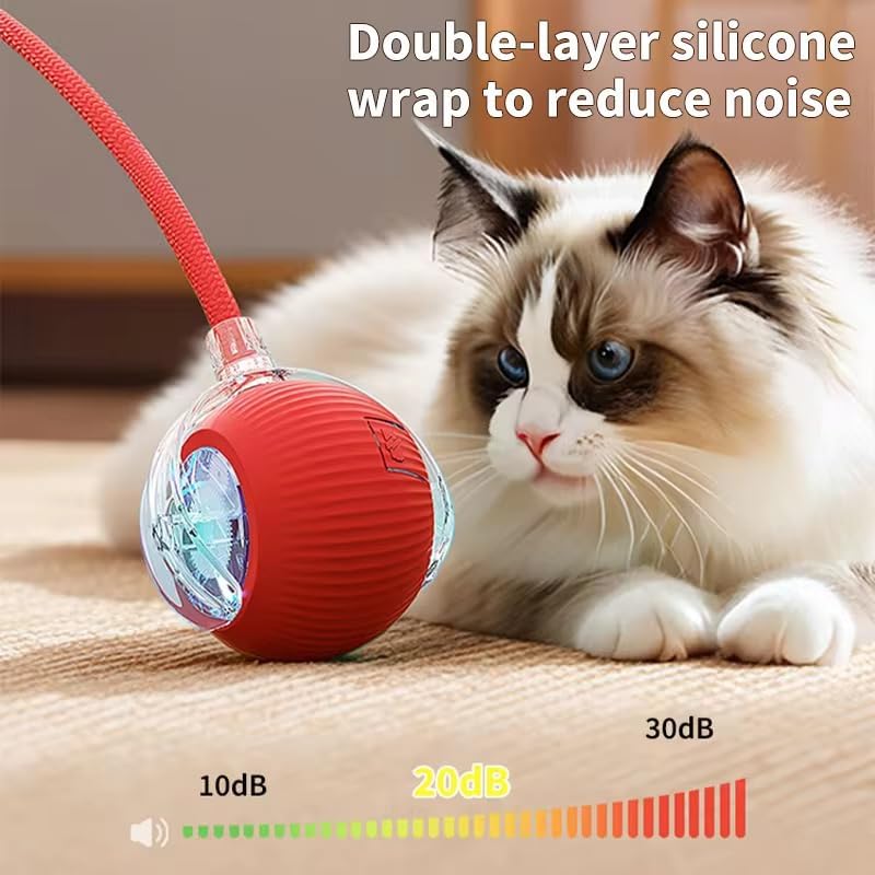 2025 Interactive Cat Toys for Indoor Cats - Toys Ball with Tail, Realistic Bird Chirping, Smart Obstacle Avoidance and Auto Restart,Cat Puzzle Toys for Bored Indoor Adult Cats and Dog (RED)