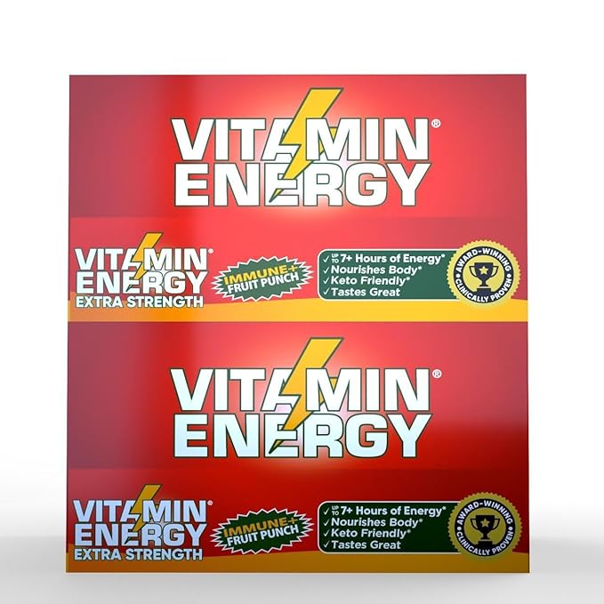 Vitamin Energy Immune+ Extra Strength Energy Shot Fruit Punch 10 Pack, 260mg Natural Caffeine, B-Vitamins, Citicoline, Green Tea, Immunity & Focus Support, Zero Sugar, Gluten-Free 1.93 fl oz
