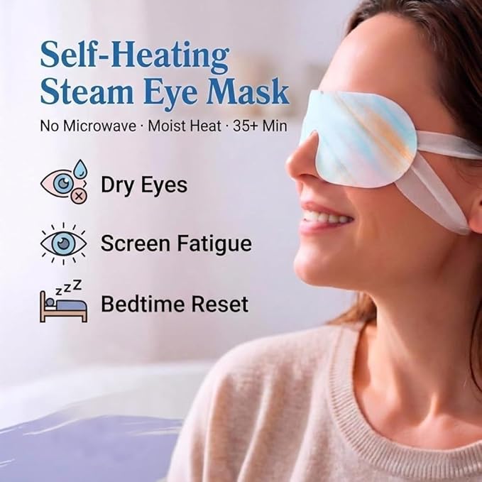 FACEMOON Self Heating Steam Eye Masks: Disposable Moist Warm Compress for Dry Eyes, Eye Strain, Stye & Stress Relief – No Microwave Needed for Relax, Travel, Sleep & Spa, Unscented