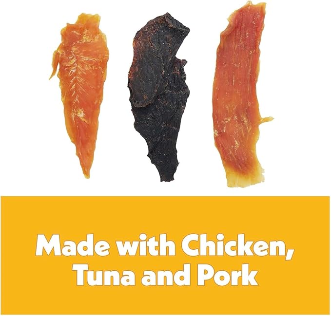 Wiggles & Wags Jerky Cuts Dog Treats, Assorted Chicken, Tuna and Pork, 16 Ounces with a DN Essentials Bone Shaped Waste Bag Dispenser & Free Roll