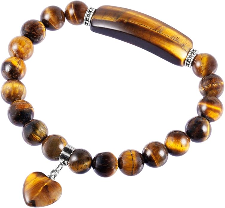 TUMBEELLUWA Healing Stone Bracelet 8mm Beads Chakra Crystal Energy Heart Charm Bracelet Handmade Jewelry for Women