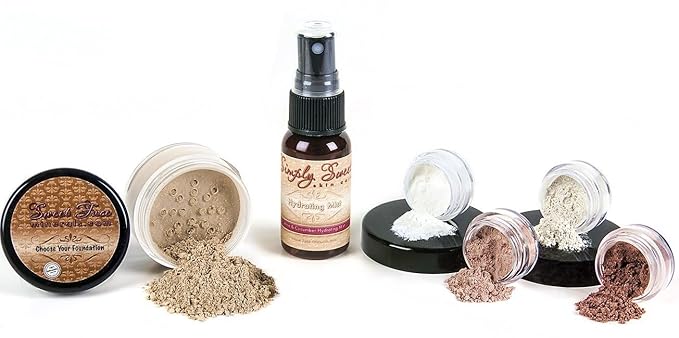 STARTER SET w/SETTING SPRAY MIST (EBONY) Mineral Makeup Kit Bare Face Matte Sheer Foundation Cover