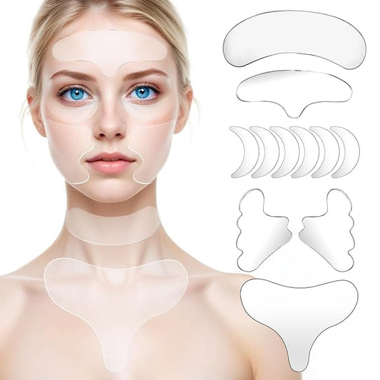 Dimeho 11 Pcs Neck Wrinkle Patches Reusable Silicone Forehead Wrinkle Mask No Adhesive Under Eye Pad for Plump Wrinkles Skin Lines Overnight Beauty Eyecare Cream Applicator while Sleeping