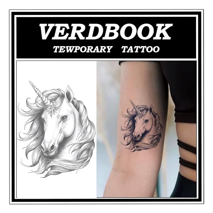 Waterproof Temporary Tattoos: 2-Sheet Tattoo Kit with Realistic Body Stickers, Semi-Permanent Tattoos for Adults Lasting 7-15 Days – Safe for Men & Women, Mystic Steed