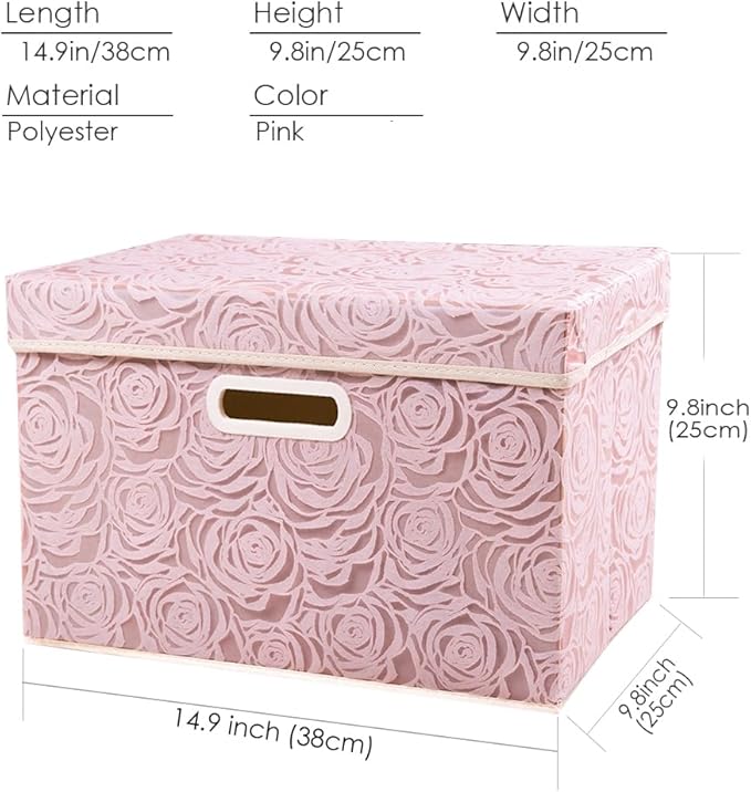 Collapsible Storage Boxes with Lids Fabric Decorative Storage Bins Cubes Organizer Containers Baskets with Cover Handles Divider for Bedroom Closet Living Room 14.9x9.8x9.8 Inch 1 Pack