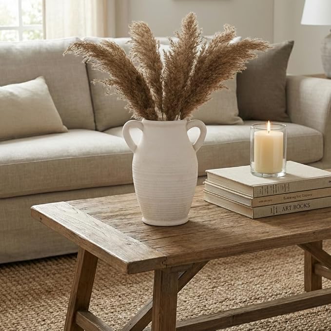 Emotionally Grounded Vase, Vaseking Large Ceramic Rustic Vase with 2 Handles, 9.8 inch Minimalist Decorative Farmhouse Tall Vases for Home Decor, Living Room, Enterway, Table Decoration, Fossil