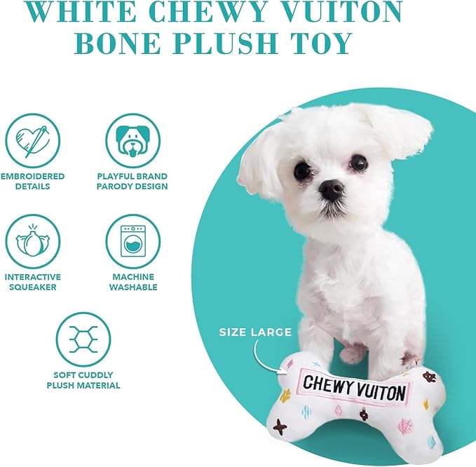 Haute Diggity Dog Chewy Vuiton Bone Plush Dog Toy, Designer Parody Toy