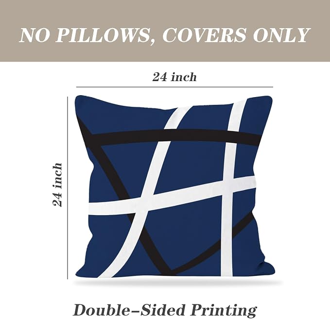 Modern Art Geometric Pillow Cover, Decorative Throw Pillow Covers Blue White Abstract Artwork Cushion Cover for Bedroom Sofa Living Room 24 x 24 Inch Set of 2