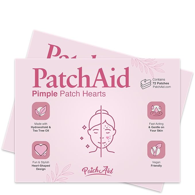 Hydrocolloid Fast-Acting Pimple Spot Treatment Heart-Shaped Patch with Tea Tree Oil by PatchAid (72 Count)