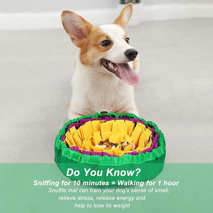 Vivifying Snuffle Mat for Dogs, Enrichment Dog Puzzle Toys for Slow Eating and Keep Busy, Adjustable Sniff Mat Encourages Natural Foraging Skills and Mental Stimulation(Yellow Purple)
