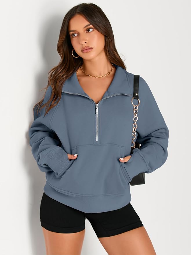AUTOMET Womens Sweatshirts Half Zip Fleece Pullover Fall Outfits | Fall Fashion Clothes 2026,Cropped Sweatshirts,Cute Y2k Tops,Quarter Zipper Sweater,Winter Loungwear Outfits