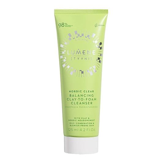 Lumene Nordic Clear [Tyyni] Balancing Clay-to-Foam Cleanser - Daily Face Wash & Makeup Remover for Oily, Combination & Blemish-Prone Skin - Vegan Makeup Remover Cleanser (4.2 oz)