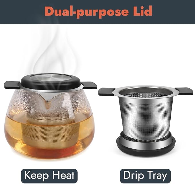 2pcs Tea Infuser for Loose Leaf Tea, Stainless Steel Tea Steeper with Heat Proof Handle, Extra Fine Mesh Tea Strainer, Gift for Tea Lovers (Black, Grey)