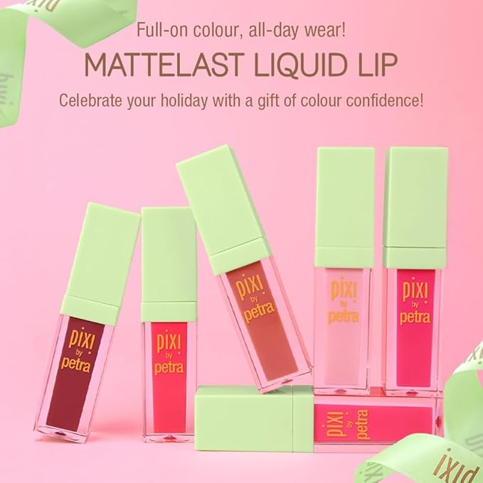 Pixi Beauty MatteLast Liquid Lip | Long-Wearing Matte Lip Color with Rosehip Oil | Hydrating & Comfortable | Precision PixiPetal Applicator | Crimson | 0.24 oz/6.9 g