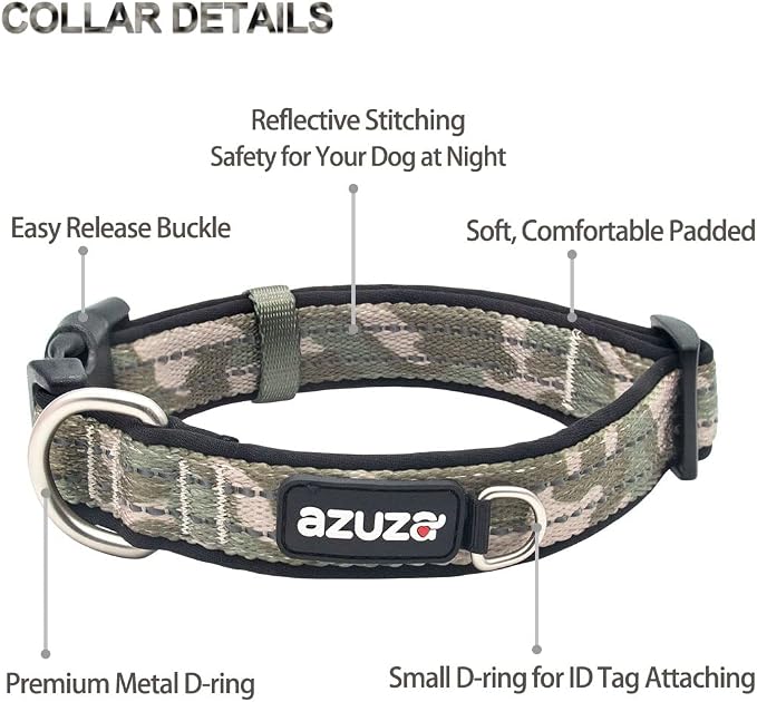 azuza Airtag Dog Collar, Medium Dog Collar with Airtag Holder, Green Camo,M