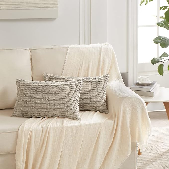 Fancy Homi Decorative Throw Pillow Covers for Bed Couch Bedroom Bench, Soft Corduroy Solid Pillow Case, Rustic Farmhouse Boho Room Decor,20" x 12" (Pack of 1),Taupe