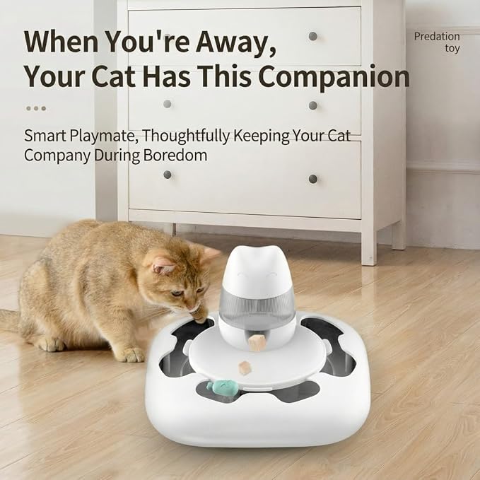Interactive Cat Toy for Indoor Cats, Cat Enrichment Toy for Boredom and Mental Stimulation, Automatic Motion Hands-Free Play with Optional Treat Dispenser, Anti-Slip Base