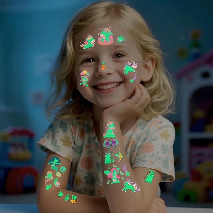 400Pcs Luminous Tattoos For Kids,Mixed Styles Temporary Tattoo Stickers,Glow In The Dark Tattoos for Boys and Girls,Mermaid Dinosaur Butterfly Fake Tattoo or more party makeup gifts 30 Sheets