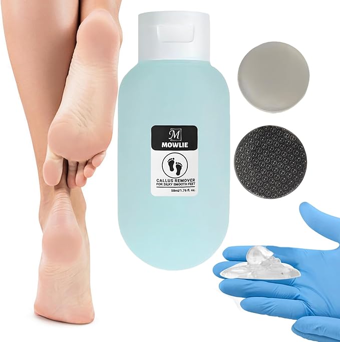 MOWLIE Professional Callus Remover for Feet – Extra Strength Foot Callus Remover Gel with 2 Glass Sandpaper Discs for Electric Foot Callus Remover,Foot Care kit - 50 ml/1.76 fl.oz