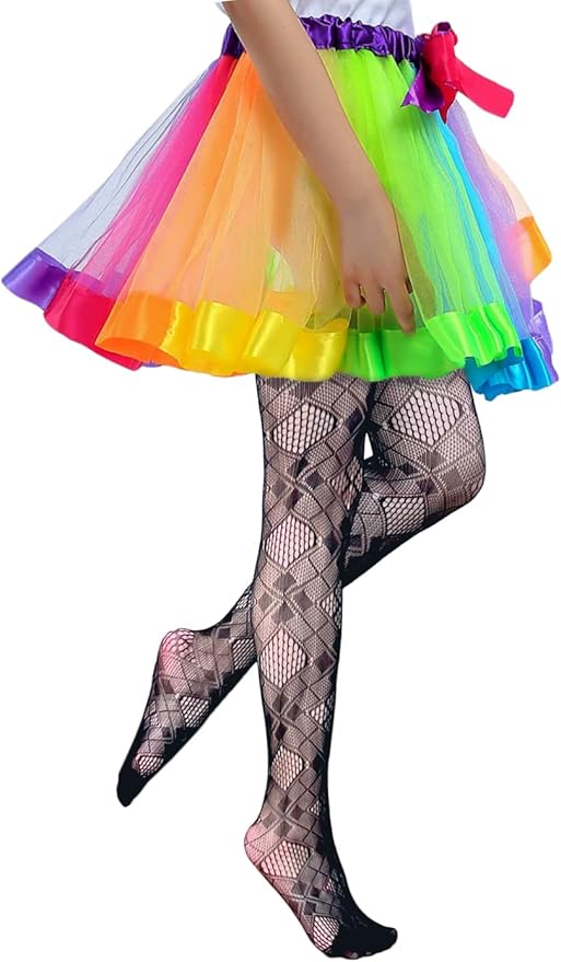 Girls Fishnet Stockings for Princess Dress High Waist Mesh Tights Cute Pattern Knit Socks