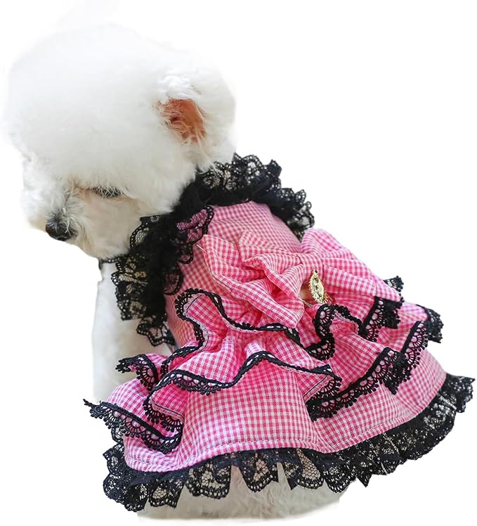Dog Lace Dress Cat Suspender Skirt (Bobo Pink Skirt,XS) | Summer Autumn Small & Medium Pet Party Dress For Yorkie Maltese Chihuahua Pug Shih Tzu Toy Poodle French Bulldog