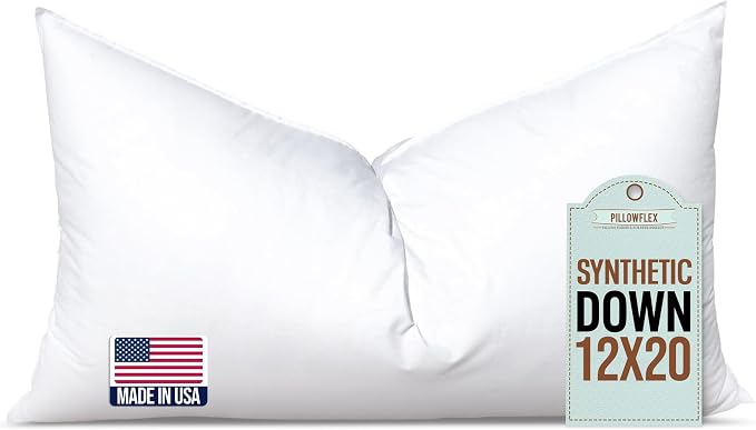 Pillowflex Synthetic Down Pillow Insert 12x20 in - Karate Chop Pillow | Small Rectangle Sham Form, Plush Polyester Cotton Blend, Cloud-Like Comfort, Clump-Resistant Fill, Smooth Elegant Finish