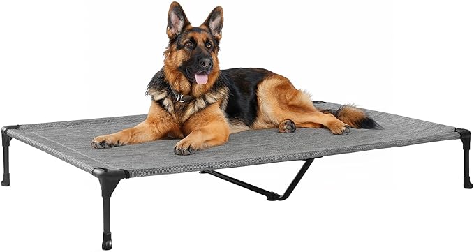 Veehoo Outdoor Elevated Dog Bed Large Sized Dogs, Cooling Raised Dog Cots | Off-ground training platform, portable camping hammock, breathable mesh, easy to clean, no-tool setup, 49"x33", Black Silver