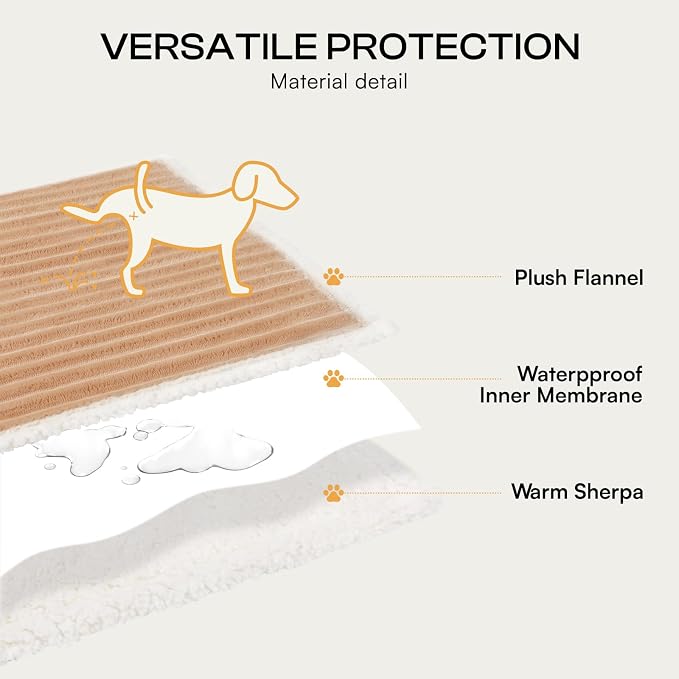 Luciphia Waterproof Dog Blanket, Washable Reversible Flannel Pet Throw | Reversible fleece cover for couch, bed, and crate; calming, and claw-resistant for dogs, cats, puppies Khaki M(57''x40'')