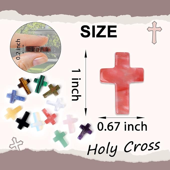 DUQGUHO 1 Inch Pocket Cross Crystals Pocket Hug Token Cross Shaped Gemstones Small Palm Crosses Stones Bulk 12PCS